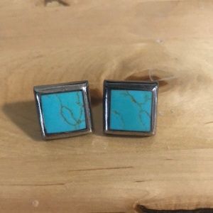 Square turquoise and silver earrings